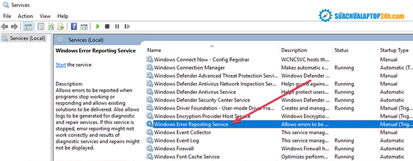 Nhấp chuột phải vào Windows Error Reporting Service